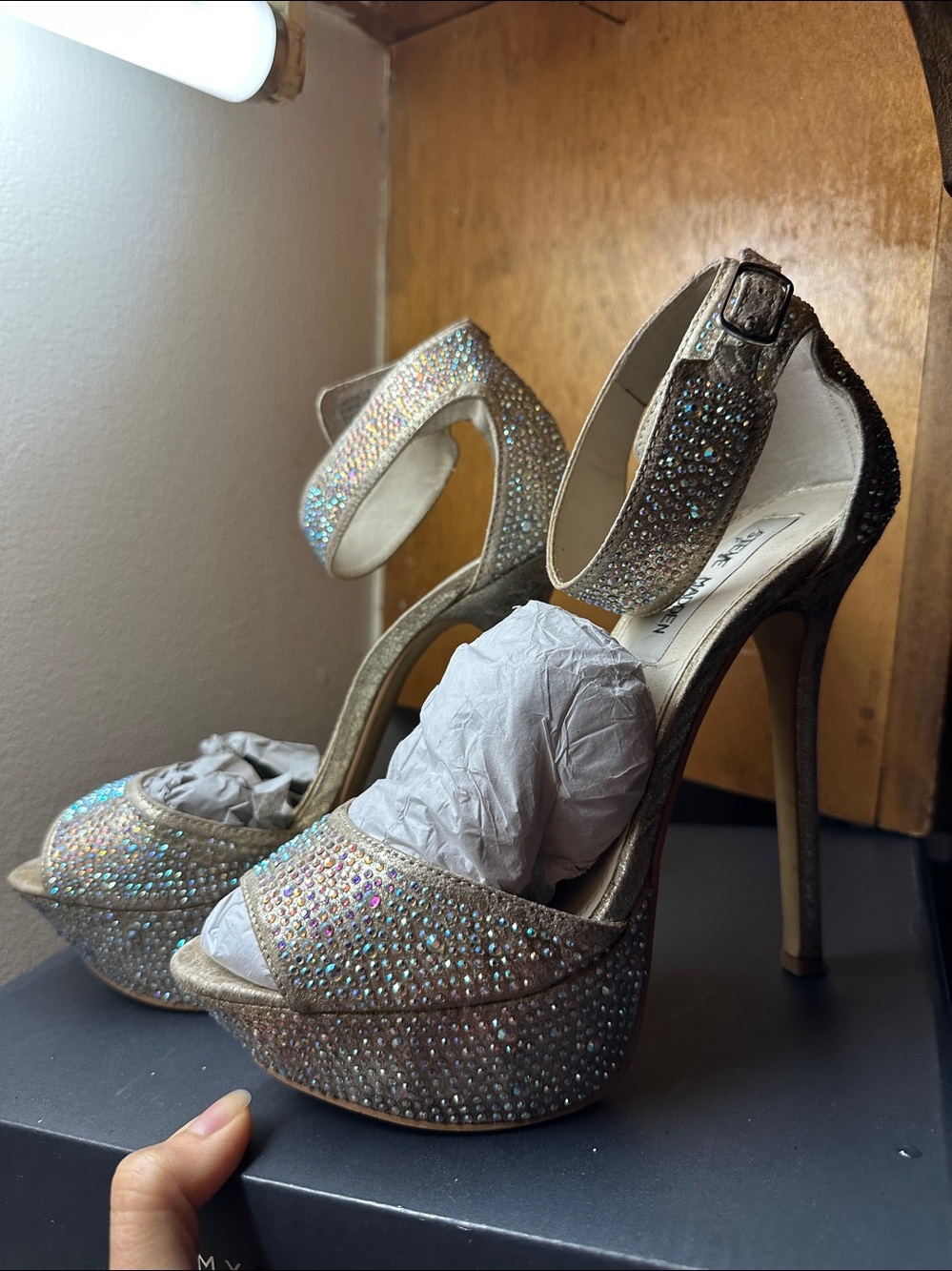 Steve Madden Champagne Rhinestone Open-Toe Heels